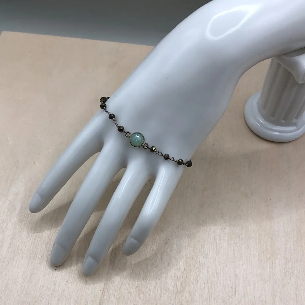 Anna Balkan artisan designer gold over sterling silver green gemstone bracelet